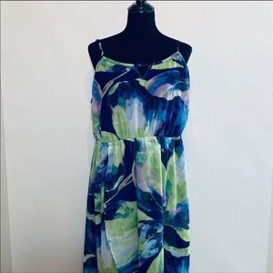 Lane Bryant blue green watercolor maxi dress 18/20